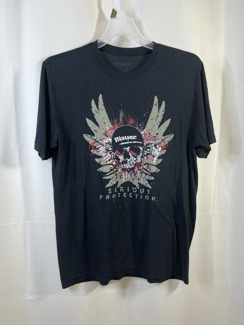 Blauer T Shirt Mens Size Large Black Graphic Print Skull Serious Protection